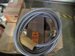 LOT TO INCLUDE: (1) CABLE, ELECTRICAL TYPE, 50 FT SIZE, 5 CONDUCTOR CONDUCTOR, SHIELDED KIND. 50 FT. CABLE WITH MATING VP 6.0 CONNECTOR, (8) PIGTAILS, ELECTRICAL TYPE, COLLECTOR SHOE KIND, 8 FT LG SIZE, (100) CONNECTORS, ELECTRICAL TYPE, 4/0 AWG CONDUCTOR, TERMINAL KIND. (2) 1/2" STUD, UNINSULATED, (4) CABLES, ELECTRICAL TYPE, 22 AWG SIZE, 93 OHMS RATING, COPPER MATERIAL, 2 CONDUCTOR, COAXIAL, RG-62A/U KIND. SHIELDED, COPPERWELD, VINYL JACKETED, POLYETHYLENE INSULATED, 1000 FT LG. LOADING & HANDLING FEE $15-4081